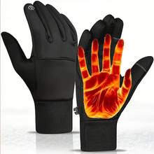 Găng tay đạp xe ngoài trời unisex, chống trượt, tương thích màn hình cảm ứng, chống thấm nước, chống gió, giữ ấm, thích hợp cho các hoạt động thể thao và trượt tuyết mùa đông. - màu đen - Xem 8