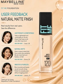 Maybelline 美寶琳 Soft Matte 防曬粉底液 #120，5/30ml，長效滋養，3合1，輕盈無感，霧面完美妝效，適合油性肌膚 - 柔霧版120 - 查看 10