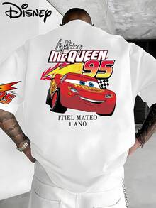 Disney Lightning McQueen No. 95 Race Car Short Sleeve T-Shirt With Front And Back Print, Retro Cars Cartoon Motif, Classic Checkered Flag And Flame Sleeve Details, Speed Racing End Design, White Loose-Fit Crew Neck T-Shirt Made From Soft, Breathable 100% Cotton Fabric. Suitable For Disney Fans, Racing Enthusiasts, And Students, Perfect For Everyday Wear, School, Outdoor Activities, And Themed Parties. This T-Shirt Series Utilizes Iconic Disney Cars Elements, The Famous Number 95, And Retro Racing Lines, Combining American Street Style With Cartoon Design And Is Popular With Teens And Families. - trắng - Xem 2