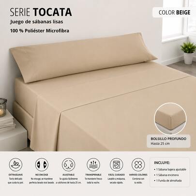 Juego de Sábanas 3 Piezas de Microfibra – Sábana Bajera Ajustable + Encimera + Funda de Almohada – Suave, Transpirable y Fácil Cuidado