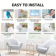 Tira de sellado de ventana con conector ajustable universal, adecuada para múltiples tamaños, con cremallera y cierres adhesivos, compatible con todos los aires acondicionados portátiles. Nueva actualización con puño añadido para un mejor efecto de sellado. - Blanco - Ver 3