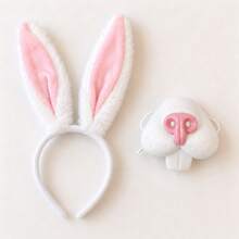 3PCS White And Pink Rabbit Costume Accessory Set, Rabbit Nose Mask, Plush Rabbit Ear Headband And Bow Tie Collar, Cute Animal Cosplay Outfit For Easter, Halloween, Holiday Party, Anime Convention, Kawaii Animal Core Fashion - Multicolor - View 8