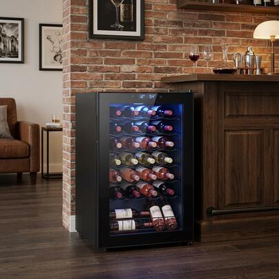  YEEGO 4.59 Cu.Ft Compressor Wine Cooler For Home, Office, RV – 46-Bottle Countertop Wine Fridge, 37–65°F Digital Control, Touch Switch, Blue LED Light, ETL Certified, Quiet &  Low Consumption