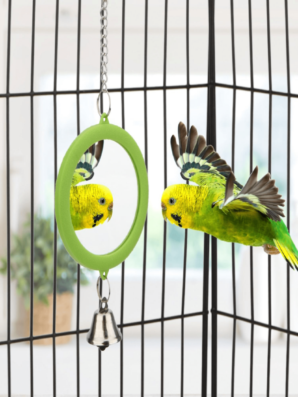 1 Set Bird Toy, Bird Mirror, Hanging Chain Style, For Small/Medium Parrots, Parrot Bell Toy, Cage Perch Accessories, Suitable For Bird Training