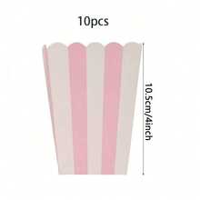 10 cái/20 cái/50 cái Hộp bỏng ngô màu hồng, Túi giấy bỏng ngô nhỏ sọc hồng & trắng, Hộp đựng kẹo, Phù hợp làm quà tặng cho sinh nhật công chúa, đám cưới, tiệc mừng em bé, tiệc tiết lộ giới tính - Hồng - Xem 5