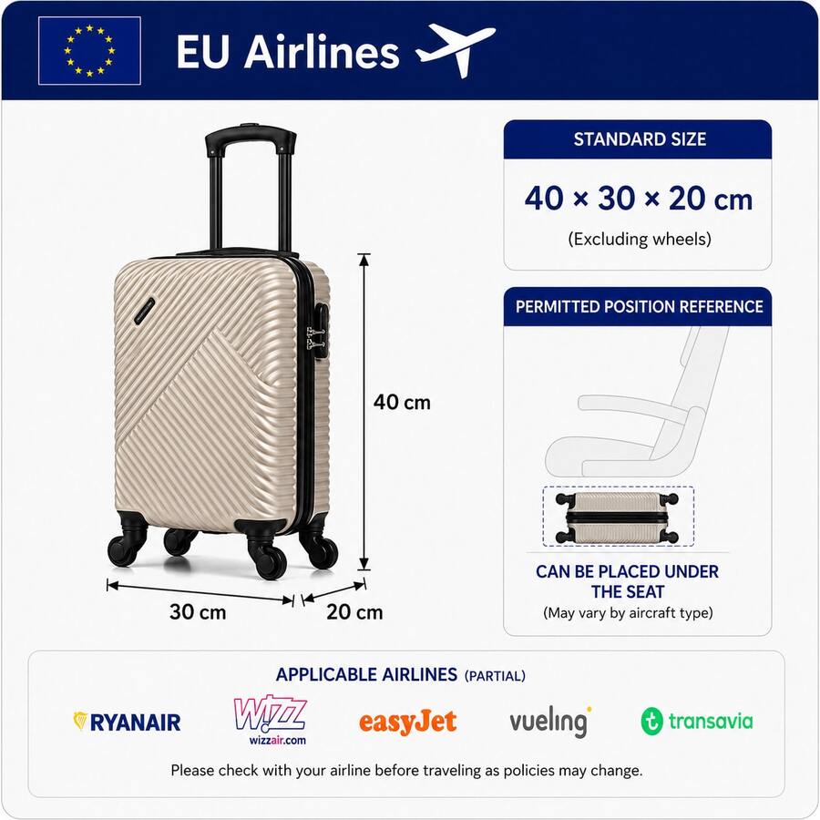 Valigia da cabina piccola Ryanair, 40x30x20 cm, realizzata in materiale ABS, con ruote rimovibili. - Champagne - Visualizzare 1