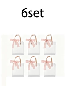 6/1 Set Hochzeitsgeschenktüten-Set, Rot/Grün/Rosa mattierte transparente Griffe mit breiter Schleife und Raffia, elegante kleine Geschenktüten, festliche Verpackungstüten, Geschenkverpackungstüten, geeignet für Hochzeitsgeschenke, Feiern, Geburtstagsparty-Verpackung, Brautparty - Mehrfarbig - Übersicht 12