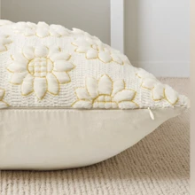 1pc Cream-Colored Floral & Sunflower Printed Soft Plush Decorative Pillow Case, Suitable For Spring, Summer And Autumn Home Decor - Milky White - View 4
