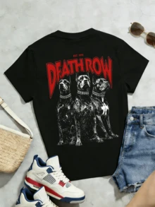Women's Summer Casual Soft Round Neck Short Sleeve T-Shirt,Pit Bull Print Graphic Suitable For Spring And Summer Wear. - Negro - Ver 5