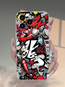 1件 白色塗鴉對比色極簡個性化 TPU 防震全包覆手機殼，適用於 Apple 17, 16, 15, 14, 13, 12, 11 Pro Max, Air - 彩色 - 查看 3