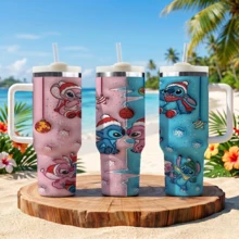 Disney Stitch And Angel 40 Oz Tumbler With Handle And Straw, Lilo & Stitch Stainless Steel Insulated Travel Mug, Cute Reusable Iced Coffee Cup, Romantic Valentines Day Gift For Her - Mũi khâu - Xem 15