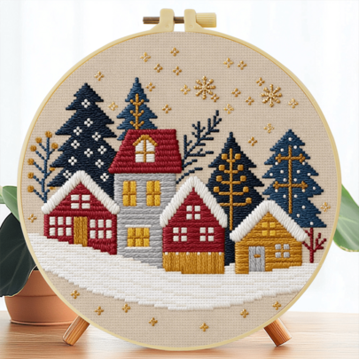 Bộ dụng cụ thêu, kích thước 15 * 15cm/5.9 * 5.9in-20 * 20cm/7.9 * 7.9in, chủ đề: Thị trấn mùa đông, kèm khung thêu, bộ thêu thủ công tự làm, phù hợp cho người lớn và người mới bắt đầu, bao gồm hướng dẫn sử dụng, vải in mẫu, khung thêu, kim và chỉ, v.v. Có thể dùng làm vật trang trí nhà cửa và quà tặng cho gia đình và bạn bè.
