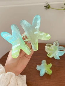 漸層綠藍花朵與海星造型壓克力髮夾，強力抓握防滑適用於厚髮，海洋風果凍髮飾，適合夏季度假與日常配戴，女孩與老師的理想禮物，髮夾 - 彩色 - 查看 6