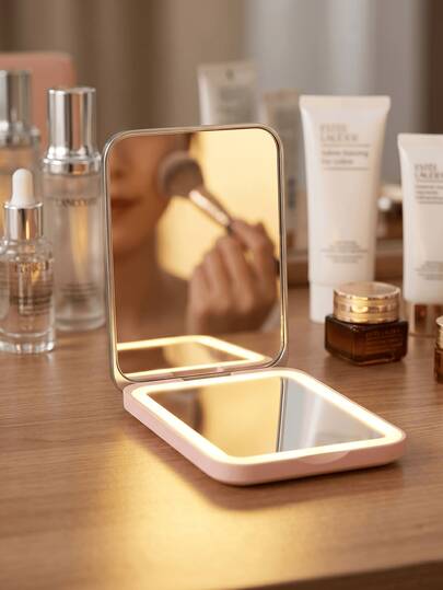 Portable Pocket Makeup Mirror With Light, 1X/3X Double-Sided Handheld Mirror, LED Lighted Makeup Mirror, Compact Folding Travel Mirror, Built-In Battery (No Charging Required), Portable Lighted Magnifying Mirror, Suitable For Makeup, Ideal For Travel, Office, Home And Party Use, Perfect Beauty Tool And Gift For Women
