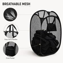 1 buah/2 buah Keranjang Cucian Jaring Lipat, Keranjang Cucian Pop-Up Hitam & Putih dengan Kantong Samping, Tempat Penyimpanan Pakaian Lipat yang Bernapas, Cocok untuk Kamar Tidur, Kamar Mandi, Asrama, Ruang Cuci - MultiWarna - View 9