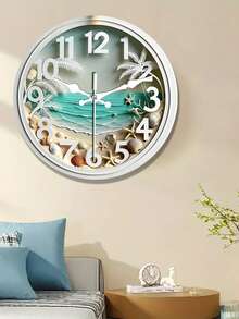 1pc Ocean Themed Silent Wall Clock, Designed With Seaside Theme, Suitable For Summer Or Coastal Decor - Multicolor - View 4