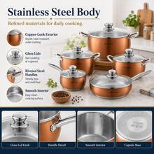 5pcs Vintage Floral Enamel Cookware Set, 16-24cm Graduated Sizes, Steel Rim Durable Pots With Glass Lids, Large Capacity - View 4