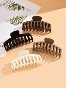 4pcs Solid Color Hair Claw Clips, Large Non-Slip Hollow Design, Suitable For Thick Hair, Women's Daily Casual Makeup Hair Accessories - Multicolor - View 5