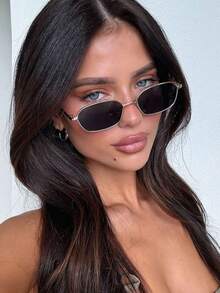 2 Pairs Summer Women's Fashion Glasses, Retro Rectangular Small Frame Metal Frame, INS Style Unisex Glasses, Daily Accessory For Commuting, Beach, Vacation, Street Style, Personalized Glasses - 2 Small Rectangles - View 5