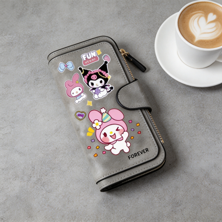 1 chiếc ví trẻ em Sanrio gấp gọn dung tích lớn bằng PU thời trang & ví đựng thẻ, thiết kế in đôi hoạt hình Kuromi X My Melody, hình minh họa Kuromi X My Melody rực rỡ, quà tặng thiết thực cho du lịch dã ngoại mua sắm - QB-A-SLO-15 - Xem 7