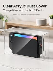 适用于Switch2 (2025)/Switch OLED/Switch NS主机底座的透明亚克力防尘保护盖，一体式未安装桌面收纳展示盖，防尘防溅，侧边开口方便充电线连接，高清透明贴纸装饰，游戏主机底座保护配件，仅包含防尘盖，不包含主机、底座和手柄，Switch第二代游戏配件，可定制DIY图案，边缘光滑 - 彩色 - 查看 3