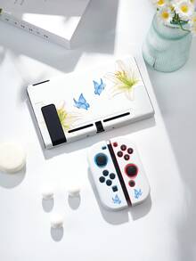 1个百合花蝴蝶图案保护套，兼容新款Switch 2（2025）、Switch NS/Switch OLED/Lite，Switch 2主机配件，全套包含收纳袋、卡槽底座、保护套，送给Switch玩家的浪漫礼物 - 彩色 - 查看 4