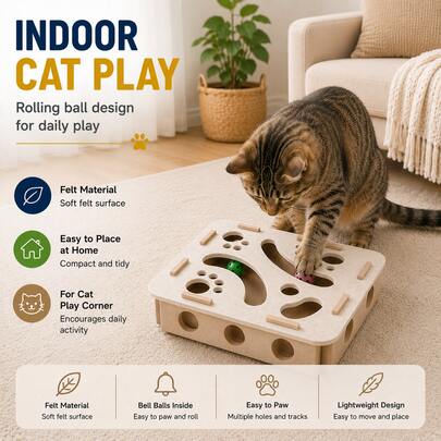 Felt Cat Toy Box With Bell & Rolling Ball, Lightweight Indoor Daily Play Supplies