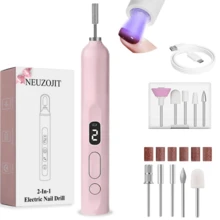 NEUZOJIT Nail Drill And UV Light Set, Portable Electric Nail Drill And UV Nail Lamp 2 In 1 Nail Tools With LED Display, 3 Speed Fast-Dry Rechargeable Nail Drills Machine For Curing Polish And Remove - 粉色 - 查看 1