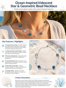 1pc Rainbow Color Geometric Beaded Necklace, Ocean Themed Summer Beach Jewelry, Multi-Layer Fashionable Necklace - Multicolor - View 3