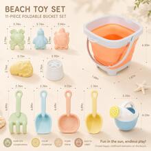 11 pezzi Set divertente per bambini di secchio e setaccio pieghevoli, secchio portatile e pieghevole per spiaggia, sabbia, giochi d'acqua - Multicolore - Visualizzare 5