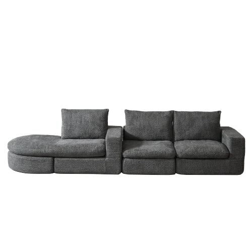 Chenille Sofa With Curved Elements And Chaise Longue, Fully Compressed And Frameless, Modular Corner Sofa With L-Shaped Chaise Longue, Compressed Foam Sofa, No Assembly Required - 灰色 - 查看 1