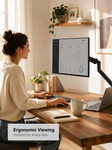 VESA 75/100mm 可調式螢幕支架臂，支援 180° 傾斜與 360° 旋轉，堅固鋼製，氣壓彈簧技術，附理線功能，單臂桌面夾式安裝，適用於居家辦公、辦公桌配件 - 彩色 - 查看 8
