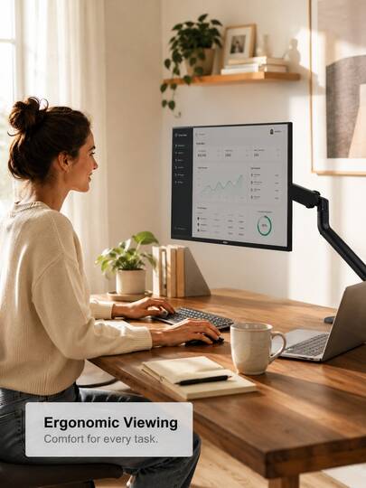 VESA 75/100mm Adjustable Monitor Stand With 180° Tilt And 360° Swivel, Made Of Sturdy Steel, Gas Spring Technology And Cable Management, Single Monitor Arm Desk Mount Clamp, Designed For Home Office Use, Office Desk Accessory, Computer Stand, Laptop Screen Extension, Universal Gaming PC Accessory