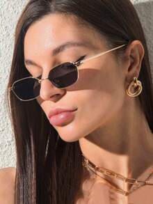 2 Pairs Summer Women's Fashion Glasses, Retro Rectangular Small Frame Metal Frame, INS Style Unisex Glasses, Daily Accessory For Commuting, Beach, Vacation, Street Style, Personalized Glasses - 2 Small Rectangles - View 6