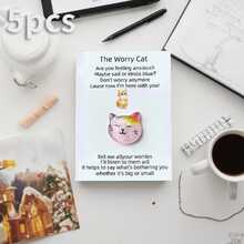 Worry Cat Design Pocket Hug Card, 1/5/10pcs Inspirational Encouragement Gift Card, Thoughtful Card With Positive Vibes And Motivational Messages - Sets - View 9