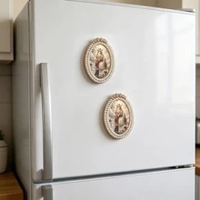 1pc Exquisite Refrigerator Magnet, Vintage Oval Decorative Magnetic Sticker, Handcrafted Metal With Rhinestones, Interesting Godfather Holding Cat Pattern Fridge Magnet, Perfect Gift, Home Decor! - one-size - View 4