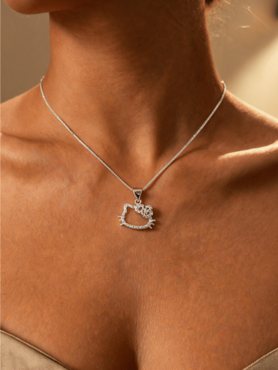 Miniso Collar con colgante con forma de Hello Kitty incrustado con diamante de imitación, estilo de moda minimalista para uso diario, de fiesta, trabajo y casual para mujeres