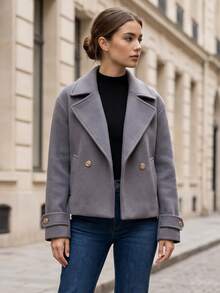 Women's Jacket, Cold Weather Coat, Woolen Coat, Blouse With Buttons, Luxury - Rust Brown - View 4