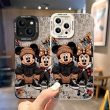 Disney Mickey & Minnie Mouse Streetwear Phone Case, Decorated With Newspaper Background, Hoodie, Plaid Shirt & Sneaker Patterns, Shockproof Protective Cover Compatible With IPhone 17/16/15/14/13/12/11 Pro, Perfect Gift For Family, Friends, Birthdays, Holidays, Boyfriends, Girlfriends & Valentine's Day - trắng - Xem 4