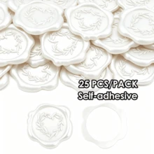 25pcs/Pack Pearl White Heart Flower Wreath Pattern Wax Seal Stickers, For Wedding Invitations, Party Invitations, Gift Packaging, Scrapbooking Decoration - Pearlescent White - View 2