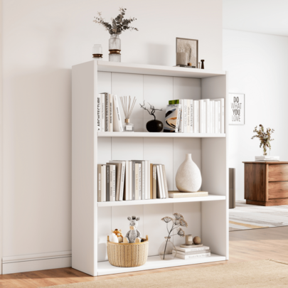 3 Shelf Tier Wooden Bookcase Cabinet Storage Shelving Display Shelves Unit For Living Room, Bedroom, Home Office, White,80cm