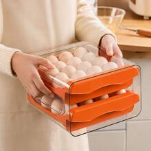 32-Slot Double-Layer Transparent Egg Storage Box, Stackable Pull-Out Egg Holder Tray With Grooves, Suitable For Chicken & Duck Eggs, For Kitchen Fridge And Pantry - Multicolor - View 2