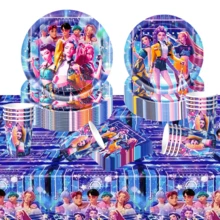 51件組 K-POP 女團偶像主題派對套裝，適合10人使用，一次性生日派對餐具包含盤子、杯子和餐巾紙。節日裝飾，適用於露營、野餐、後院燒烤和派對佈置，粉絲的完美禮物。適合萬聖節、聖誕節、感恩節和生日派對晚餐。也適合萬聖節、聖誕節、感恩節和派對裝飾，給 K-POP 粉絲的絕佳驚喜禮物。 - 彩色 - 查看 7
