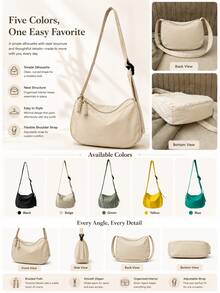 Women's Soft Crescent Shoulder Bag, Casual Nylon Underarm Bag/Crossbody Bag, Woven Zipper Pull, Adjustable Strap, Multi-Pocket Daily Commute Bag, Shoulder Bag, Water Bottle Bag, Sports Cycling Bag, Night Running Bag, Shopping Bag, Essential Cosmetic Bag, Phone Bag, Holiday Gift For Girlfriend, Fashionable Multi-Color Peach Tree Bag - Multicolor - View 3