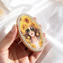 1 pieza Imán de nevera de metal, imán de decoración vintage ovalado con patrón de belleza de girasol, imán de nevera con adornos de strass hecho a mano, regalo perfecto, ¡decoración del hogar! - Unitalla - Ver 8