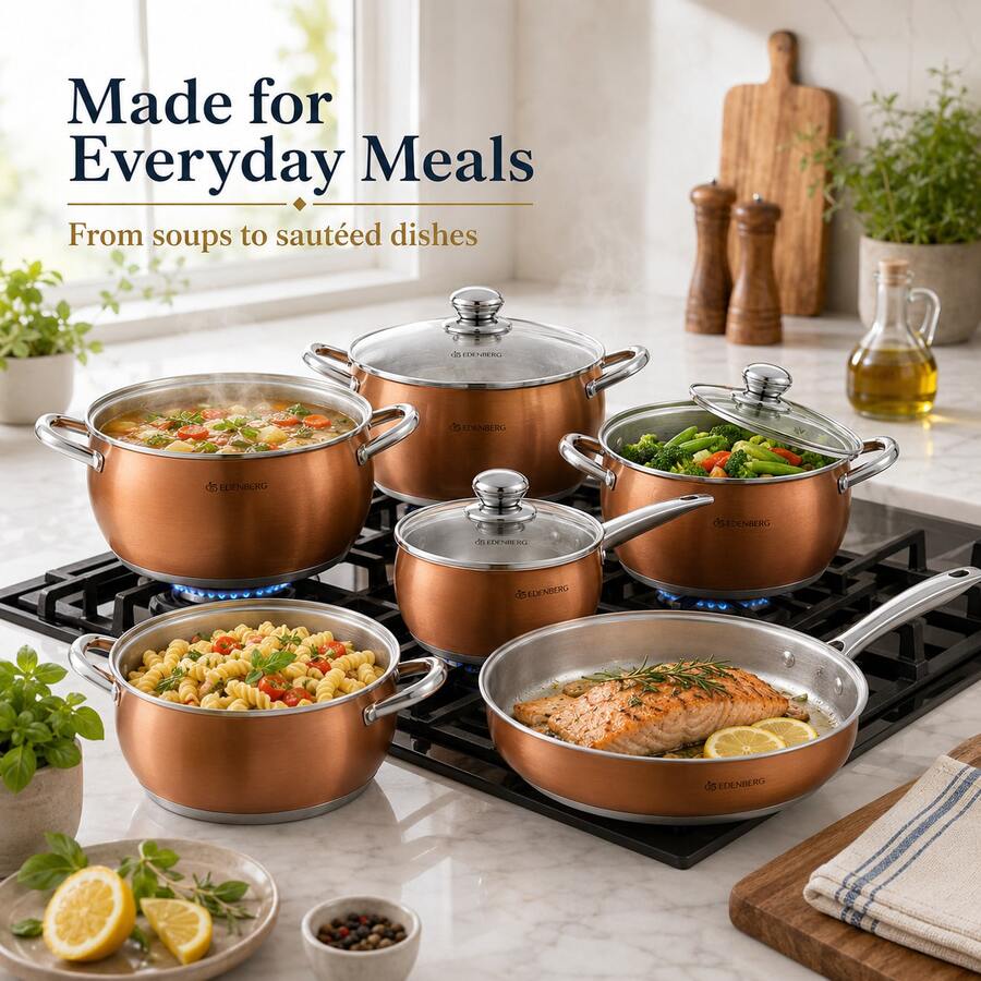 5pcs Vintage Floral Enamel Cookware Set, 16-24cm Graduated Sizes, Steel Rim Durable Pots With Glass Lids, Large Capacity - View 1