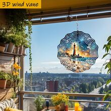 1个3D灯塔海鸥风铃,带360°旋转挂钩 - 10英寸铁艺星空灯塔、海鸥和波浪扇,适用于室内/室外花园、阳台、婚礼、圣诞节、复活节装饰 - 无需电池/电源,DIY悬挂装饰(不含吊坠),款式随机 - 多色 - 查看 9