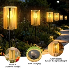 1pc Rattan Solar Floor Lamp, Outdoor Garden Deck Lamp, Spring Outdoor Restaurant Desktop Atmosphere Lighting Fixture, Light Source Sensing Control, 3 Adjustable Heights, Suitable For Camping Corridors, Deck Steps, And Path Decoration - Solar - View 8