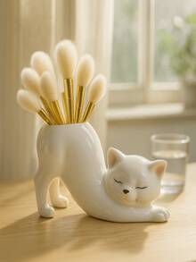 Cute Cat Makeup Brush Holder, Vanity Table Desktop Brush Storage Box, Aesthetic Cosmetic Organizer, Cute Cat Pen Holder For Office, Home Decor Cute Desktop Storage, Cat Lover Gift - Multicolor - View 8