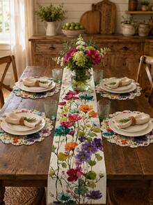 1/2pcs Colorful Watercolor Butterfly Table Runner And Placemat Set, Spring Country Style Restaurant Table Decoration, Suitable For Kitchen, Parties, Holidays And Everyday Use, Bohemian Home Decor. - Multicolor - View 9